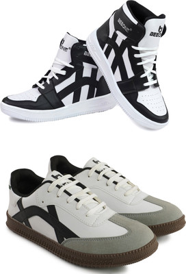 BeeOne Men’s Casual Shoes – Stylish, Comfortable & Durable Everyday Footwear Casuals For Men(Black, White , 8)
