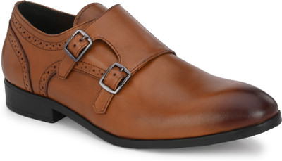 House of Pataudi Genuine Leather Ankle Straps Monk Strap For Men(Tan , 8)