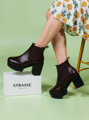 STRASSE PARIS Women's Boots |Faux Leather, Trendy, Comfortable,Chelsea Boots for Women & Girls Boots For Women(Brown , 5)