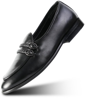 MONKSTORY Monkstory Twin Braided-Bit Loafers – Black Loafers For Men(Black , 6)