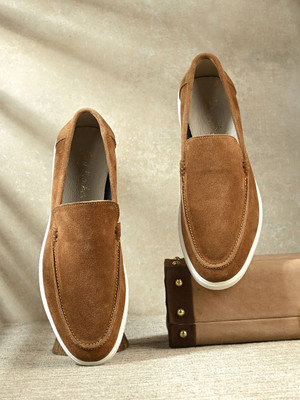Just Leather Men Classic Suede Leather Loafers - Cushioned Comfort, Durable & Everyday Luxury Loafers For Men(Tan , 8)