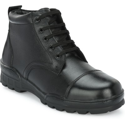 INDIANTRENDS Police ankel boot pure leather lightweight pu sole Boots For Men(Black)