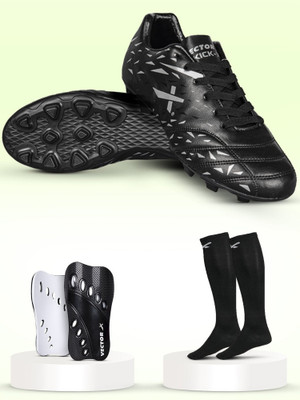 VECTOR X Combo Kick X Shoe With Pair of Shin Guard & Stockings Football Soccer Kit Football Shoes For Men(Black, White , 6)