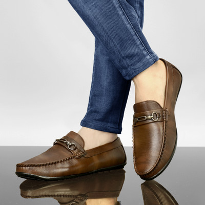 PAMABA Stylish Comfortable with Soft Cushioned Insole Hand-Stitched Design for Trendy Loafers For Men(Brown , 10)