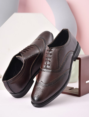 BANYY Leather Mid-Top Formal Shoes Men's/Office Leather Shoe For Men/Derby Formal Derby For Men(Brown , 8)