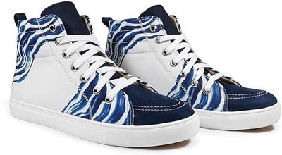 KOBSOOK Luxe Men High Ankle Sneakers for Men (Blue Weave) High Tops For Men(Blue, White , 8)