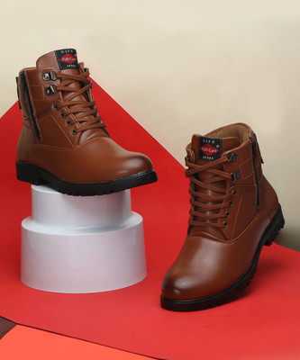 Field Care Mens STAR Hi-Top Arny Style Comfort Dress Uniform Casual Biker Partywear High Tops For Men(Tan , 10)