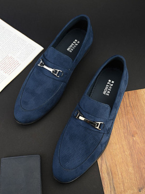 HERE&NOW Horsebit Suede Loafers Semi Formals Driving Shoes For Men(Blue , 9)