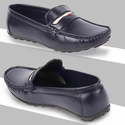 FAUSTO Colored Stripe Design Casual Slip On Loafers Shoes and Mocassin For Men(Blue , 7)