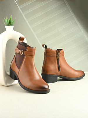 Roadster Trendy Tan Buckle details Stylish Casual Chelsea Boots for Women Boots For Women(Tan , 6)