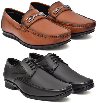 Kaushx Men’s Premium Formal Leather Shoes for Office & Business Wear Slip On For Men(Tan, Black , 6)