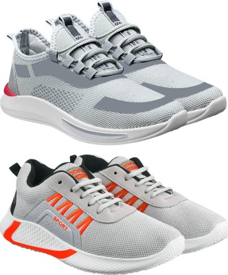 Free Kicks Combo of 2 || FK- 434 & 444 Dailywear Running Shoes For Men(Grey, Orange , 9)