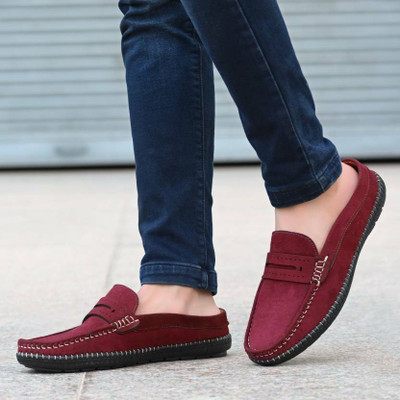 Men's Avenue Men's Half Back Open Premium Quality Loafers For Men (Red) Loafers For Men(Red , 10)