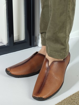 CARLTON LONDON Tan Slip-On Textured Men's Mojaris Shoes Corporate Casuals For Men(Tan)