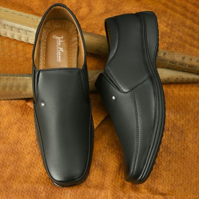 John Karsun Formal Black Shoes for Men Without Lace Comfortable Formal shoes Slip On For Men(Black)