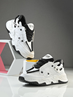 aadi Men's Comfortable Lightweight Outdoor Lace Up Classy Walking & Gym Casual Sport Running Shoes For Men(White, Black , 9)