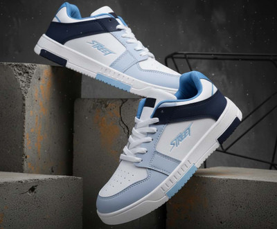 World Wear Footwear Men's Casual Sneakers Shoes | Anti-Slip | Modern Design | All-Day Comfort For Men(White, Blue , 10)