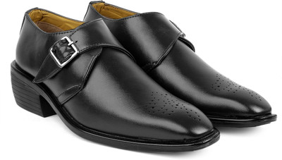 BXXY Men's Formal Mocassin Monk Black Slip-On Shoes Slip On For Men(Black , 7)