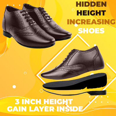 Baxxico Men's 3 Inch Hidden Height Increasing Formal Lace-up Brogue Shoes Oxford For Men(Brown , 5)