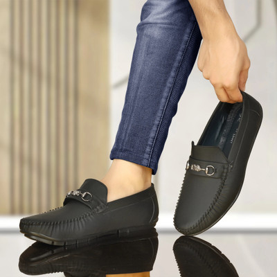 INKLENZO mens casual loafers for mens with anti rust bucckle with met finish Loafers For Men(Black , 8)