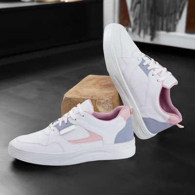 VEPERS Casual Fashion Lace Up Synthetic Sneakers For Women(White , 4)