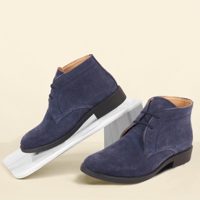 FAUSTO Suede Leather Outdoor Winter High Ankle Lace Up Biker Chukka Mojaris For Men(Navy)