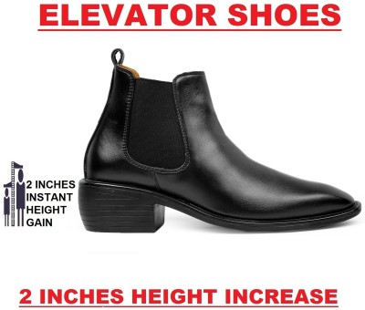 YUVRATO BAXI Men's New Arrival Faux Leather Material Height Increasing Elavetor Black Office Wear Chelsea Boots Boots For Men(Black , 9)