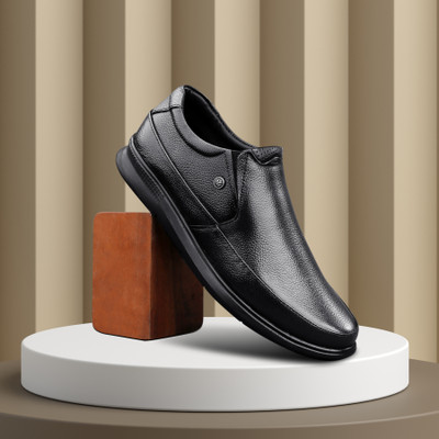 bacca bucci Leather Office Slip-on Formal Shoes -Memory Comfort footbed Plus size available Slip On For Men(Black , 13)