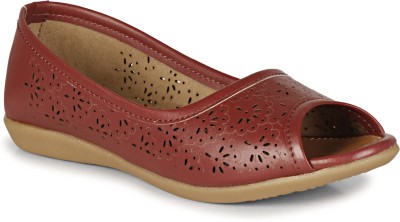 KaryJerry Stylish And Comfortable Flat Lasercut Bellies For Women(Maroon , 9)