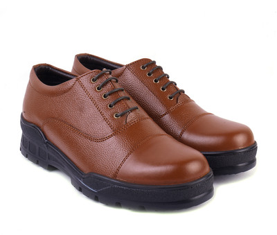 XHUGOY Tan/Black Leather Lace-up Oxford Police Shoes For Men Oxford For Men(Tan , 5)