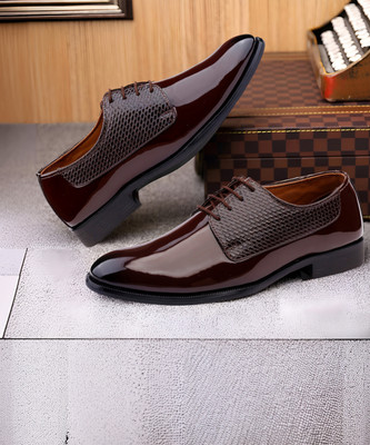 INVICTUS Men's Patent Material Party Wear Casual Lace-up Shoes Party Wear For Men(Brown , 10)