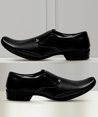Shoe Island Leather Premium Office Work Party Wear Formal Shoes Slip On For Men(Black , 7)