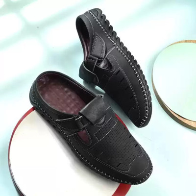 Men's Avenue Men's Black Half Back open Loafers For Men (Black) Loafers For Men(Black , 7)