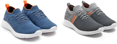 Face Stylish Sports Shoes for Men – Ideal for Running, Gym & Training Sneakers For Men(Grey, Orange, Blue , 8)