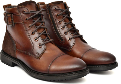 PONO Men's Leather High Ankle Lace-Up Zip Closure Boots | Genuine Leather Boots Boots For Men(Brown , 7)