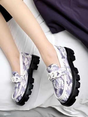 KILLER Loafers For Women(White, Purple , 8)