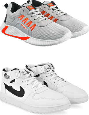 Free Kicks Combo Of 2 Shoes FK-444 & FK-J-310 Sneakers For Men(White , 8)