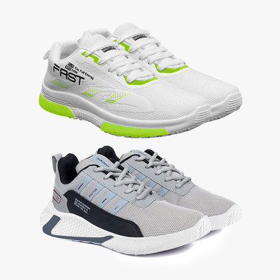 BRUTON Combo Pack Of 2 Trendy & Stylish Casual Shoes Sneakers For Men(White, Grey , 9)