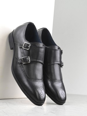 SAN FRISSCO Premium Comfort Leather Monk Strap For Men(Black)