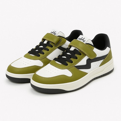 Partner Women’s Pure Leather Sneakers with Strap | Olive Green & White Shoes Sneakers For Women(Olive, White , 4)