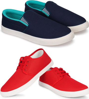 Free Kicks Combo of 2 FK-201 & Fitman Stylish Sneakers For Men(Blue, Red , 6)