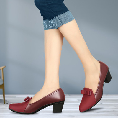 Rimezs Rimezs Block Heel Bellies Slip On For Women(Maroon , 4)
