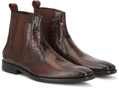 PROVOGUE Genuine Leather Croco Chelsea Boots Boots For Men(Brown , 7)