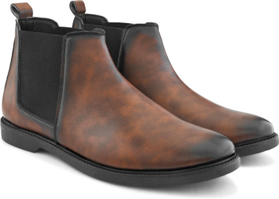Roadster Men solid casual high top regular leatherette chelsea boots shoes Boots For Men(Brown , 10)
