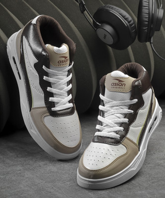 asian Casual Sneaker Shoes For Men|| Soft Cushioned Insole || Boston-11 High Tops For Men(White, Brown , 8)