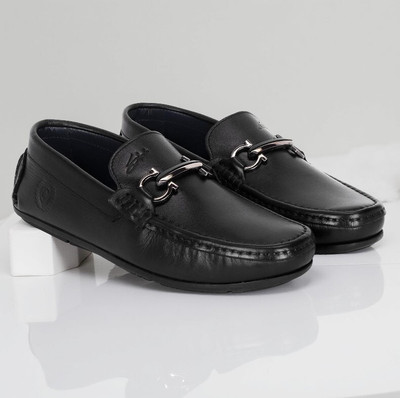 Stargo Classic Black Slip-On Moccasin Shoes with Metal Buckle Design Loafers For Men(Black , 6)