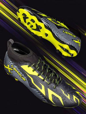 VECTOR X League Soccer Studs With Rib Ankle Synthetic Leather Upper|TPU Sole Football Shoes For Men(Black, Green , 6)