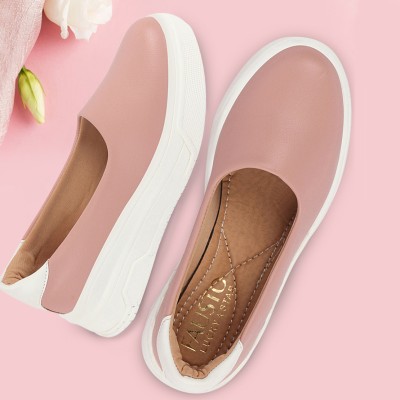 FAUSTO Outdoor Fashion Comfort Height Enhance Platform Heel Ballerina Slip On Shoes Mojaris For Women(Pink)