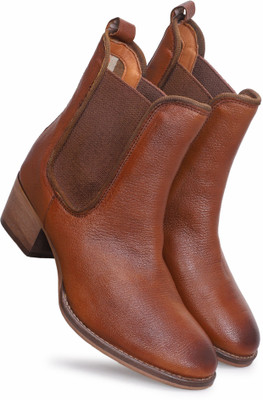 PILLAA Versatile Stylish Slip-On Ankle Boots For Women(Tan , 41)