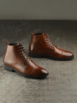 Server Lace-Up High Top Tapered Pointed Boots For Men(Brown , 6)